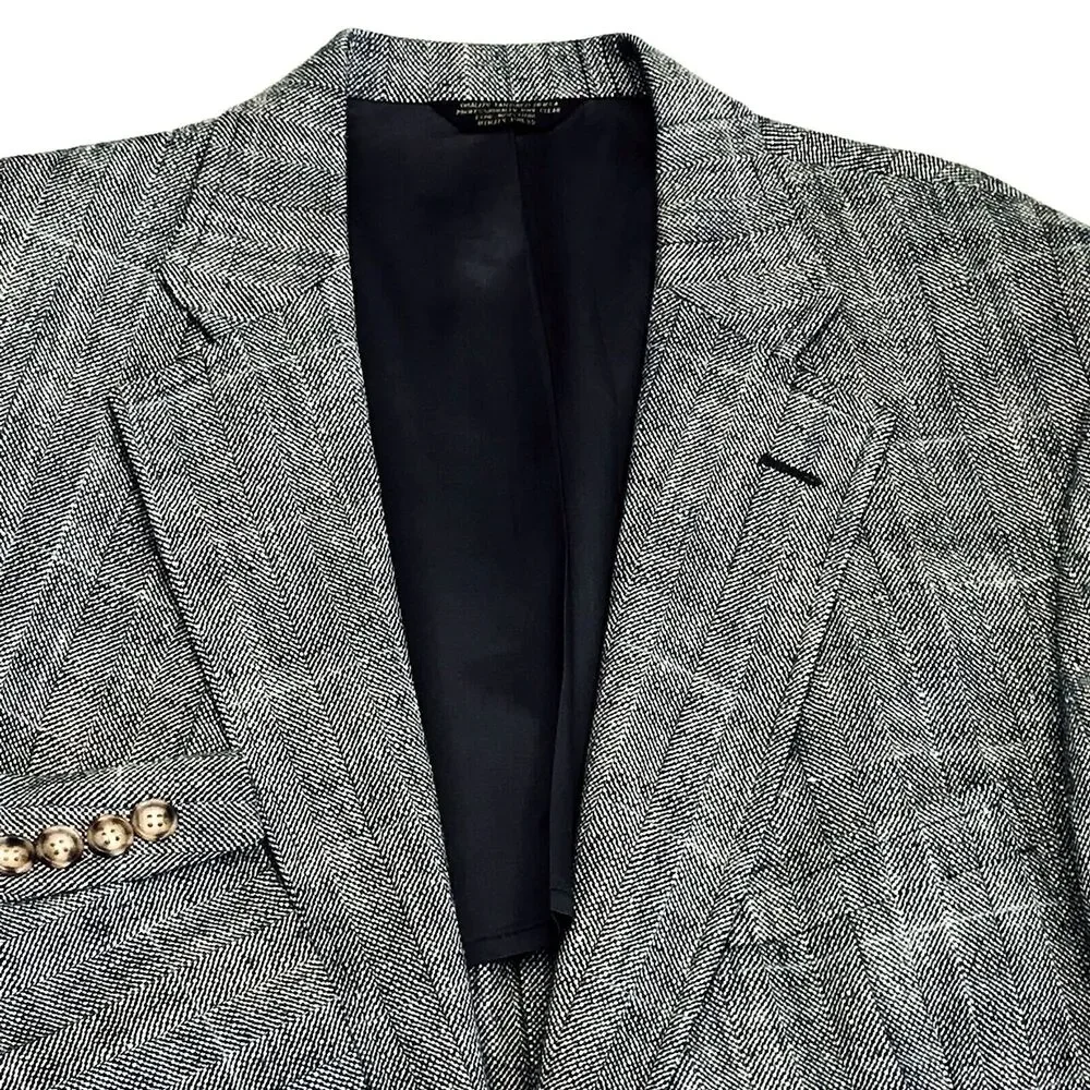 Palm Beach Vintage Sport Coat Windowpane Herringbone 46 48 Gray Black Preppy